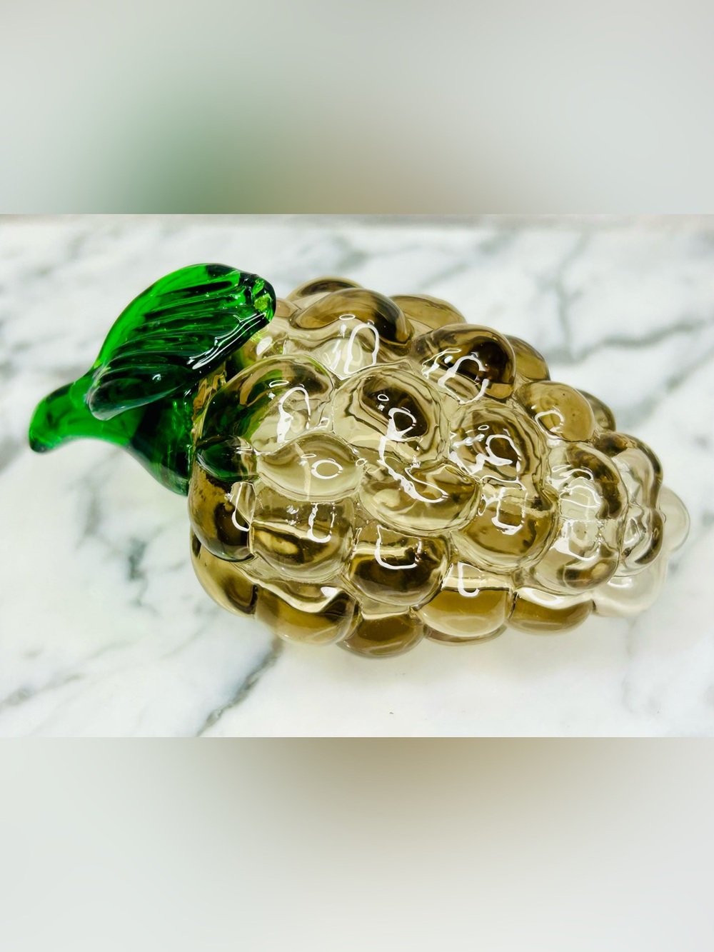 VTG Blown Art Glass Amber Grape Cluster MCM Fruit Décor Bunch Of Grapes 4” EUC